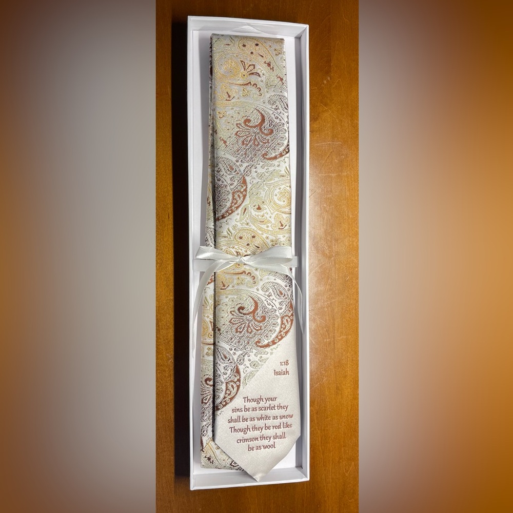 New Origin “Ties of Faith” Isaiah 1:18 Paisley Silk Tie- NIB